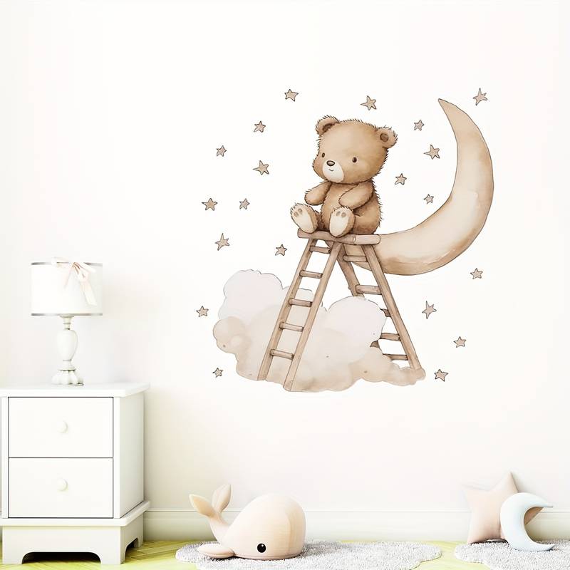 Bear and Moon Wall Stickers – Calming Wall Decoration for Baby Rooms and Children's Rooms