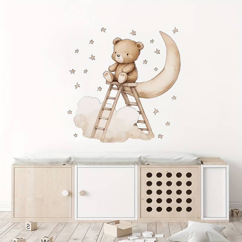 Bear and Moon Wall Stickers – Calming Wall Decoration for Baby Rooms and Children's Rooms