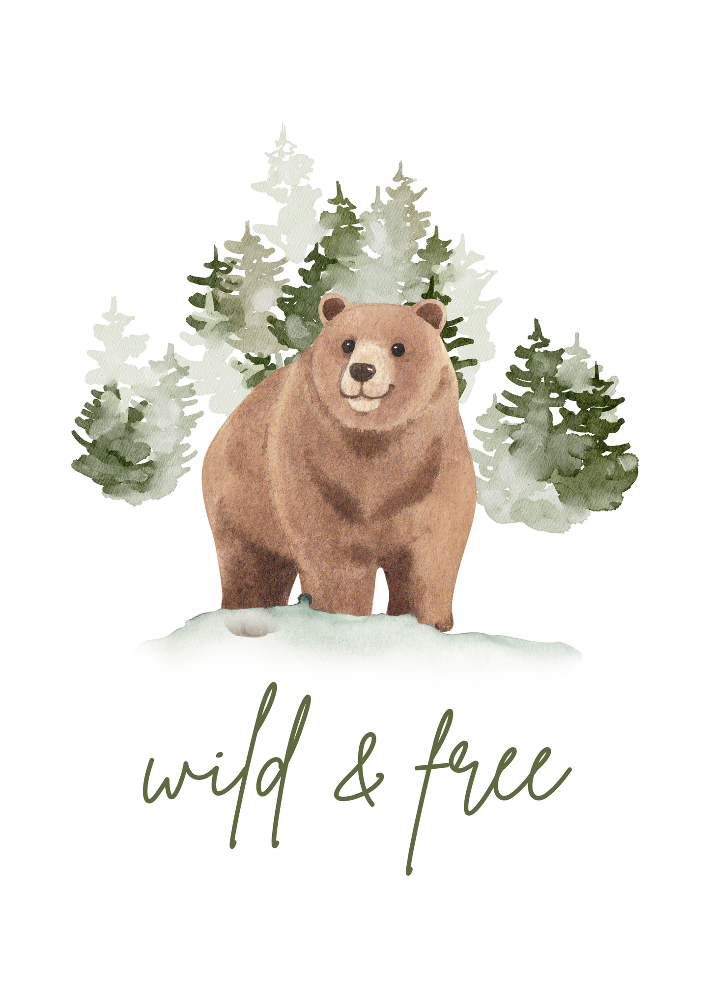 Digitales Poster „Wild and Free“ – Brauner Bär im freigeistigen Design