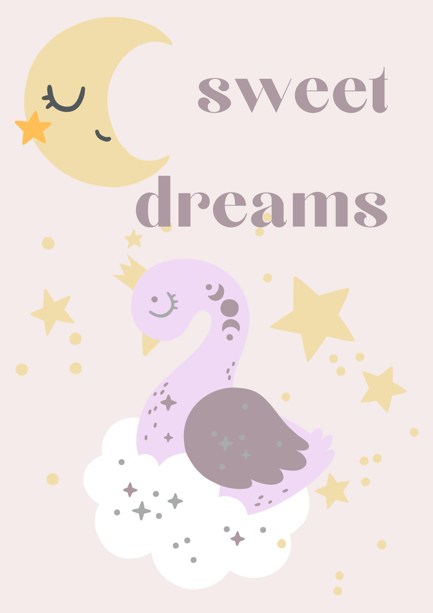 Digitales Poster „Sweet Dreams“ – Schlafender Mond und Gans